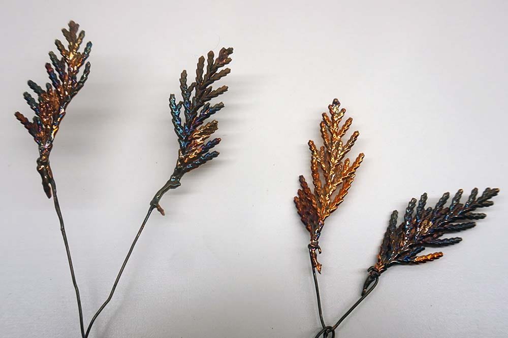 electroforming blad verkoperen rainbow patina 1